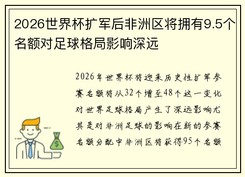 2026世界杯扩军后非洲区将拥有9.5个名额对足球格局影响深远